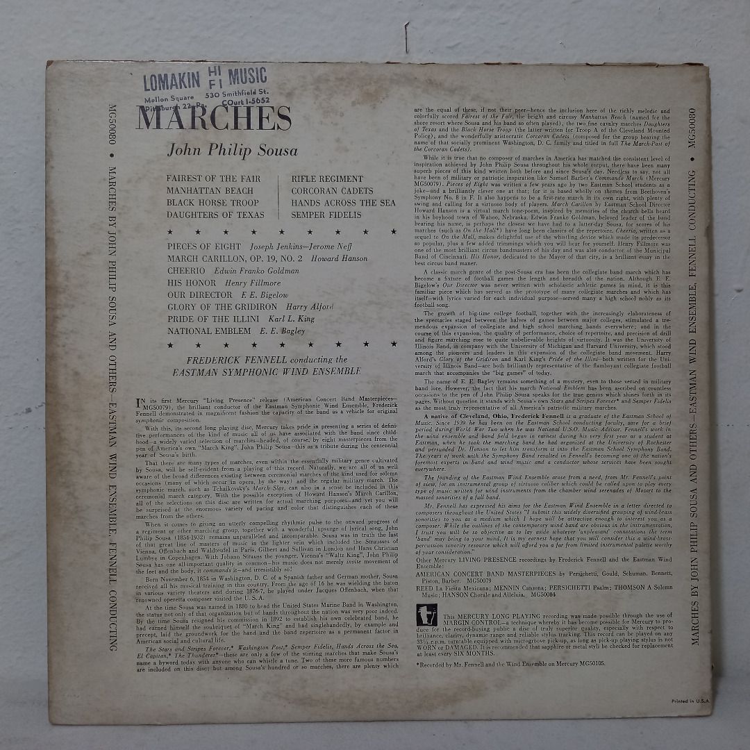 Frederick Fennell & the Eastman Wind Ensemble Marches John Philip Sousa (1950s, LP), Hobbies