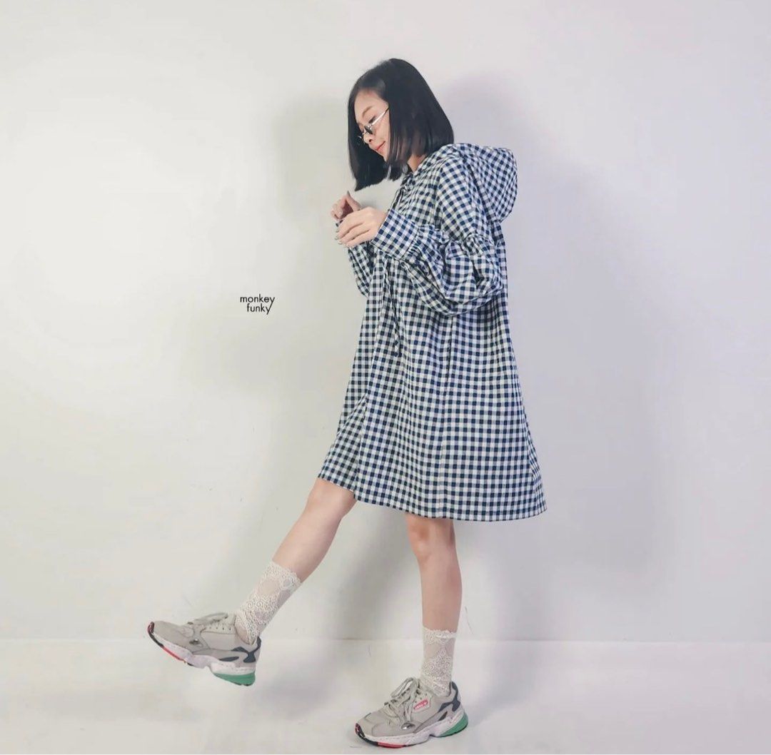 Funky Monkey gingham hoodie dress