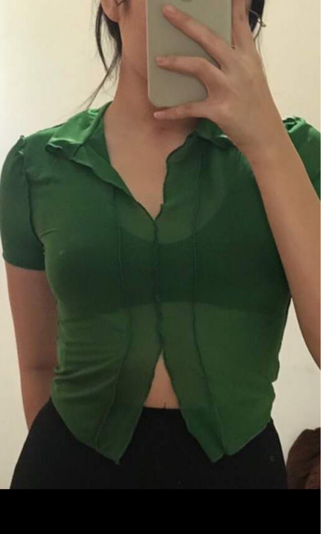 Ruffled Green Mesh Top (mama) main image 1