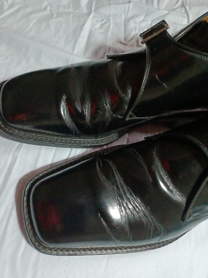 Gucci (Tom Ford era) Square toe Patent Leather Boots (Category: Boots) located in Pasig City. Submitted by editandcurate (Listing ID 1280512372, Image 2). Description: Vintage Gucci Square toe Boots. Tom Ford era. Black patent leather with silver tone side-fastening buckle. Size 41.5, made in Italy. Well-used but also well-maintained. Creases on front and strap and minor signs of wear. But overall still an attractive pair of vintage Gucci footwea