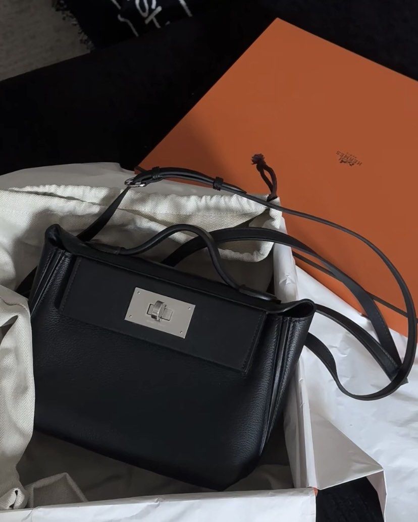 Hermes 2424 Mini 黑銀手拎袋斜孭袋｜H083440CKAA｜, 名牌, 手袋