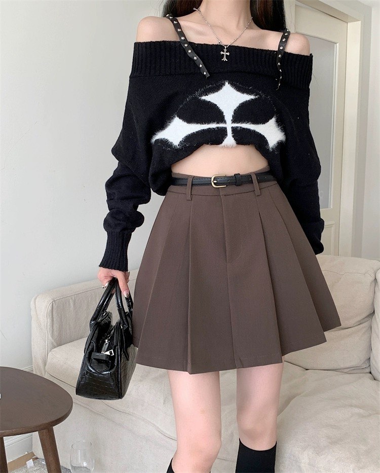 High Waist Pleated Skirt Brown Women s Fashion Bottoms Skirts