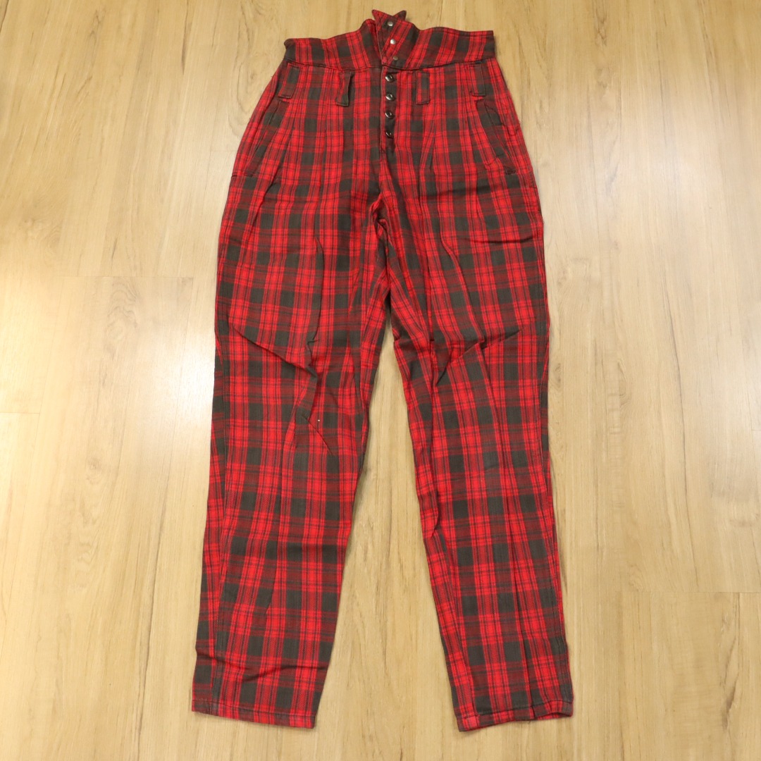 Red Gothic Pants Women Fashion High Waist Zipper Plaid Punk Style