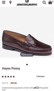 Johnston and Murphy PANNELL Mens Burgundy Leather Loafers