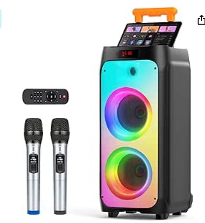 JYX Karaoke Machine with 2 Wireless Microphones, Portable Bluetooth ...