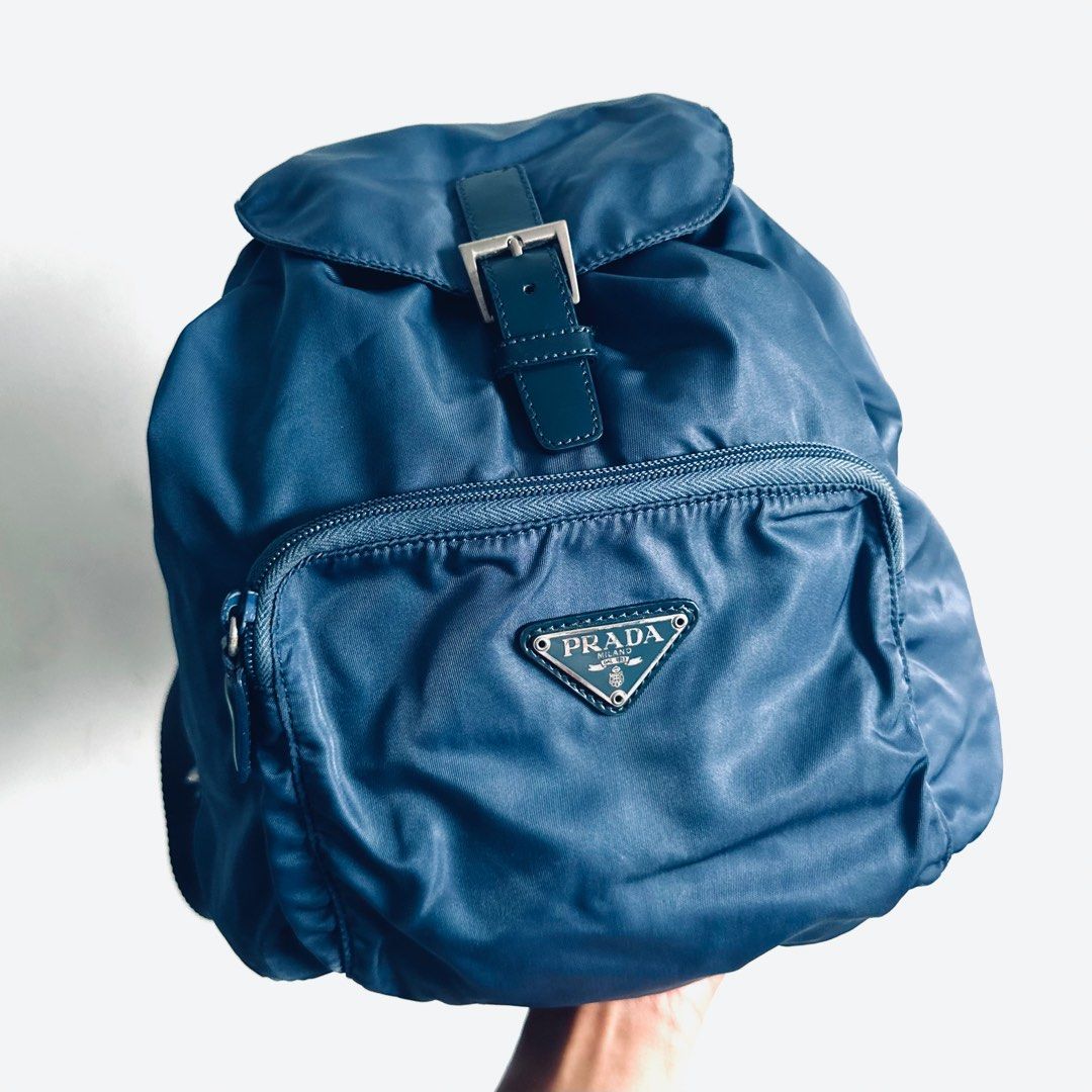 LIKE NEW 👍 Prada Slate Blue Classic Logo Nylon Leather Backpack