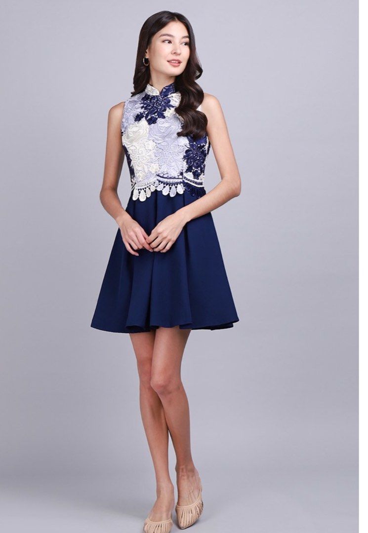 Lilypirates Spring Sentiments Cheongsam Dress In Navy Blue