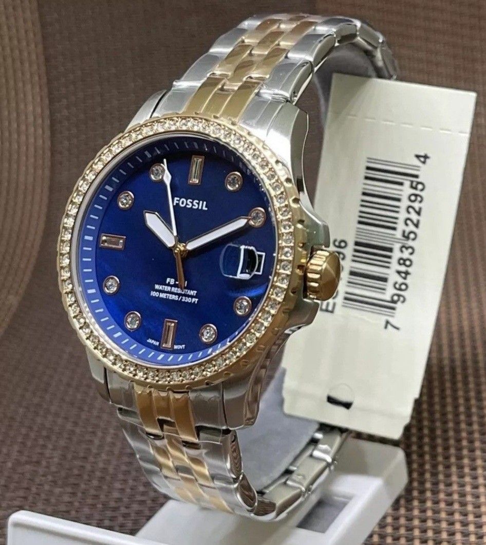 Lowest Price Fossil Original Women s Ladies Blue Dial Two Tone Stainless Steel Watch Birthday gift birthday Mother s day fossil BRAND NEW IN BOX