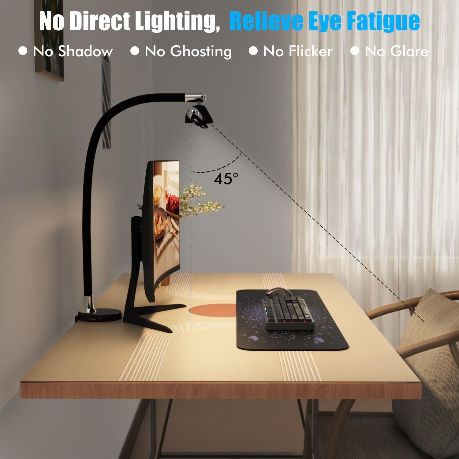 24W Double Head LED Desk Lamp Office Lighting Gooseneck Night Light  Dimmable