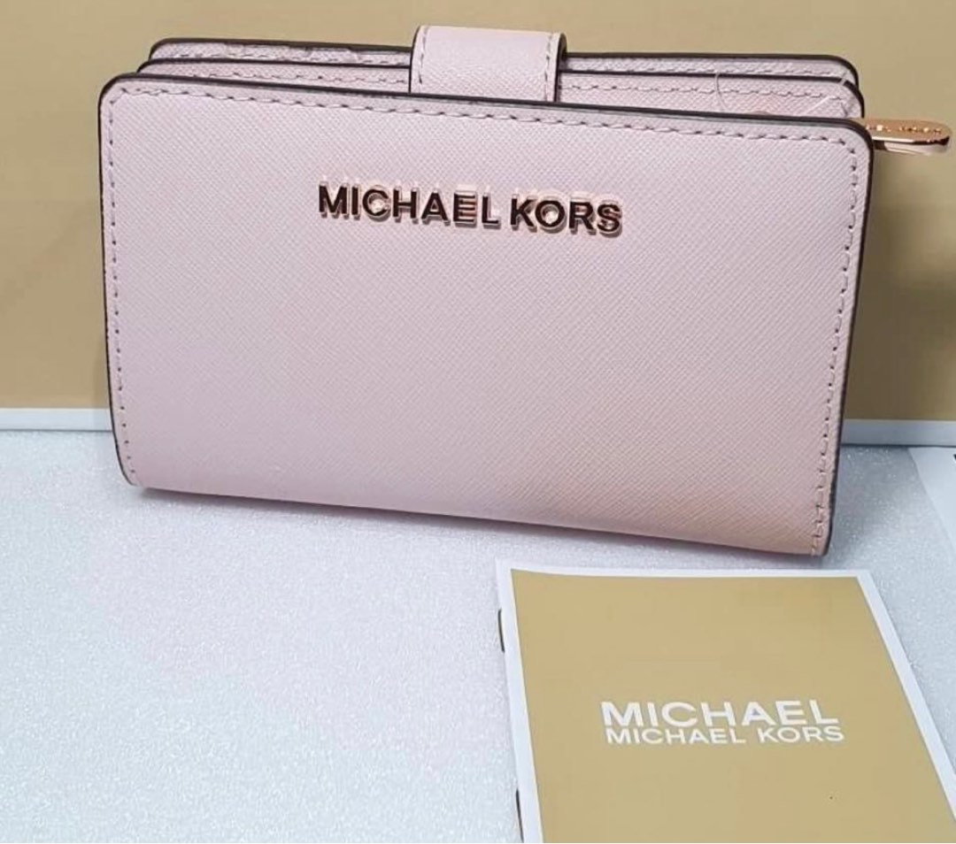 Michael kors jet set travel pvc top signature bifold zip coin wallet clutch
