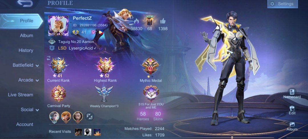 Mobile legends account (Category: In-Game Products) located in Taguig. Submitted by influenzas (Listing ID 1280575234, Image 1). Description: ML account assassin main 980 Only! Rush Good WR Good skins Aamon starlight Melissa starlight Ling M world Fanny lightborn Irithel epic skin Taguig meet or pment first only.