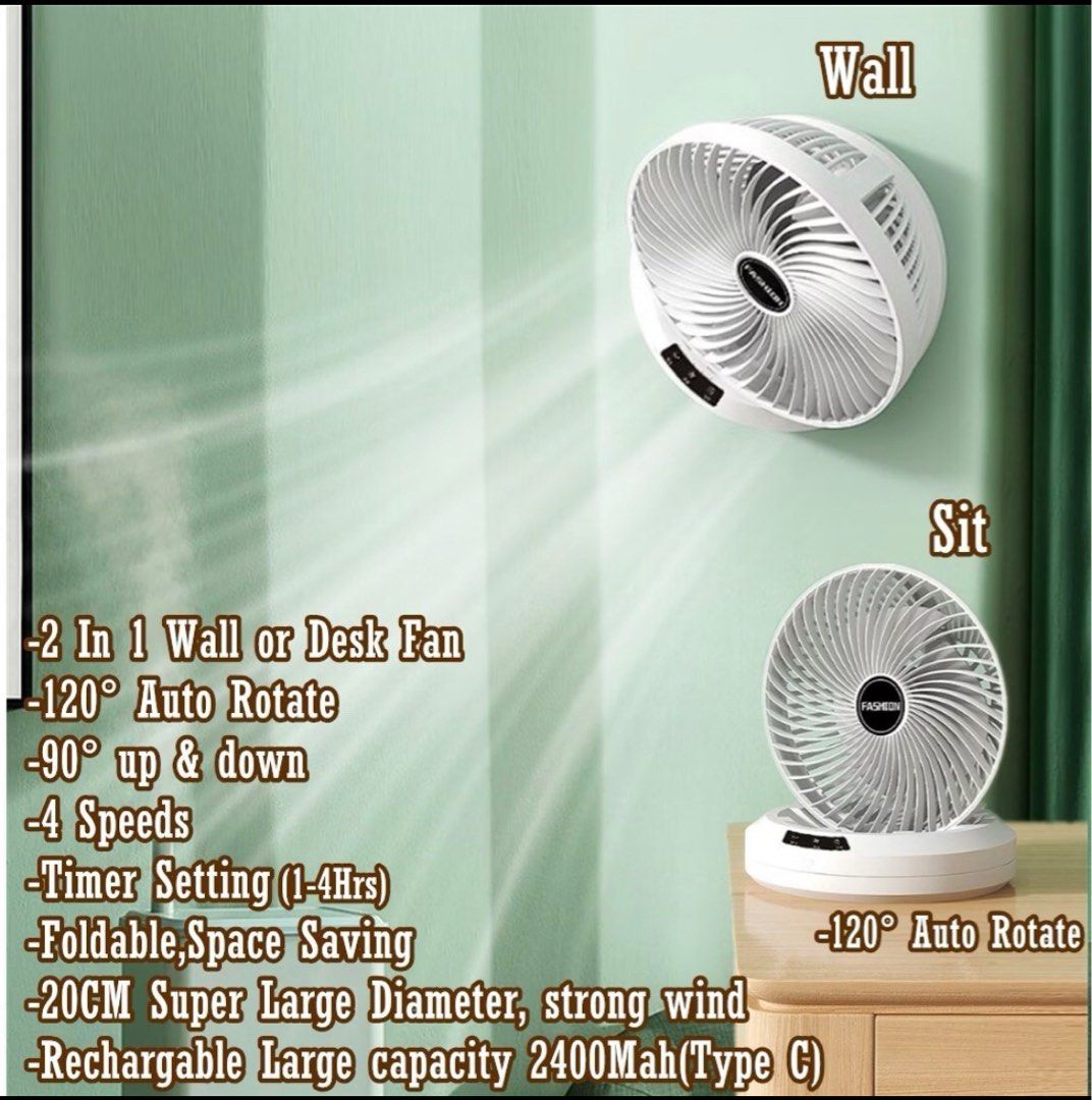 Multifunction Rotating Desktop Wall Fan, TV & Home Appliances, Other ...