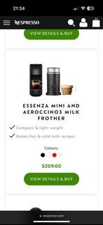 Nespresso Essenza Mina with Aeroccino 3 Frother