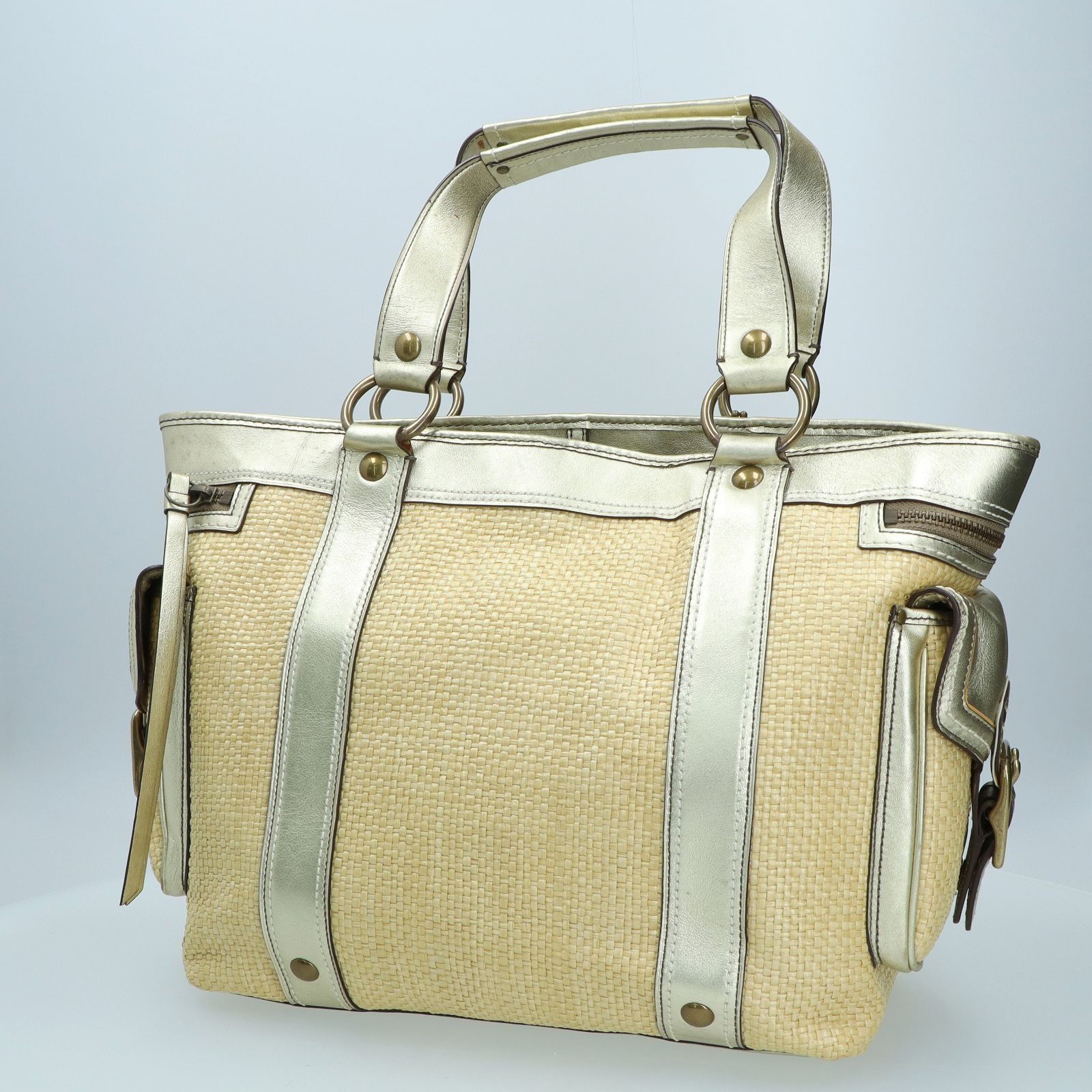 NO REFUND READ DESCRIPTION COACH WHITE NATURAL STRAW LEGACY GOLD 114 TOTE BAG 237043352 AL