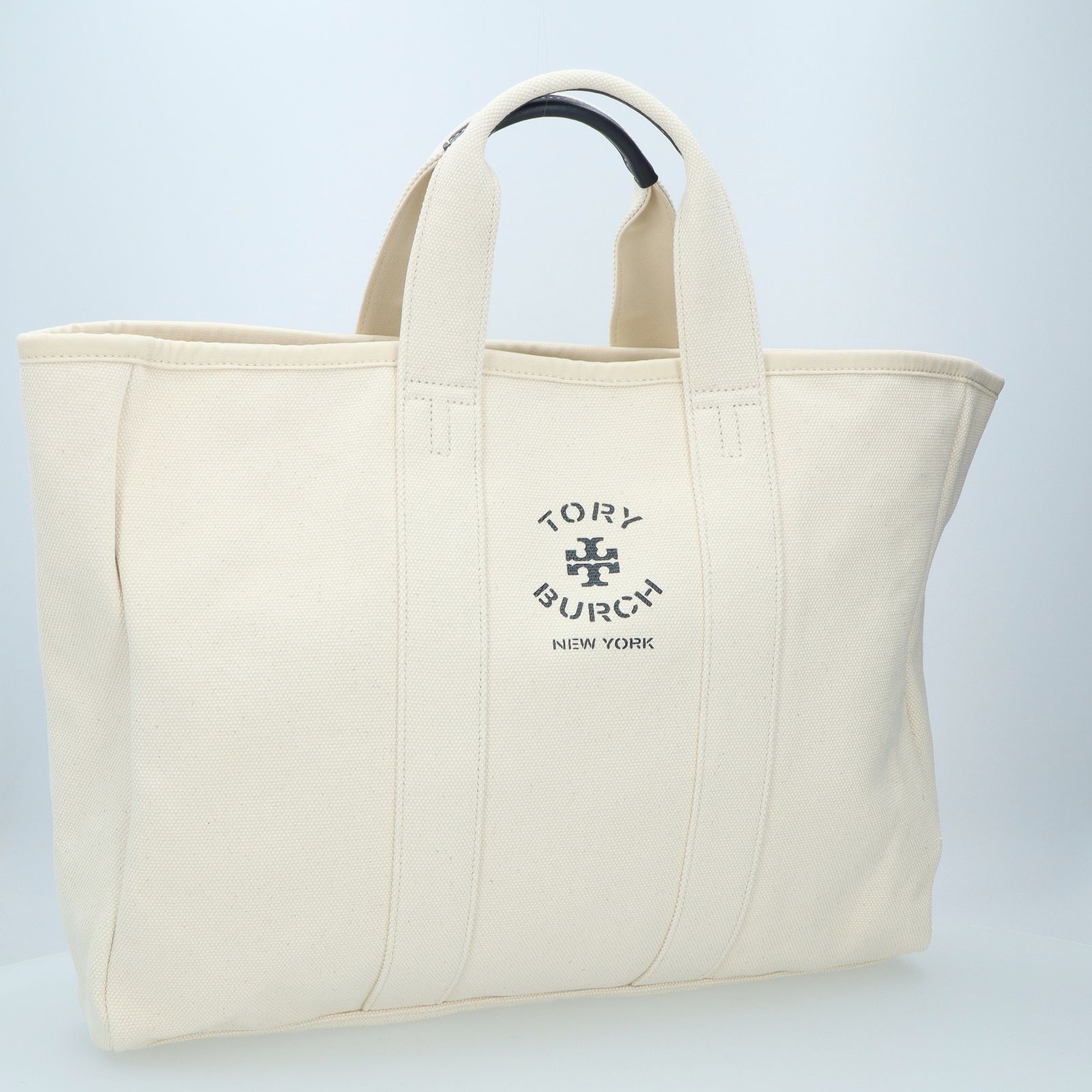 NO REFUND READ DESCRIPTION TORY BURCH 142008 WHITE CANVAS MERCER STREET LARGE TOTE BAG 237043116 AL