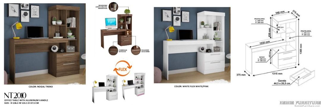 NT2010 study table / work table (Category: Tables & Sets) located in Quezon City. Submitted by nemiefurniture (Listing ID 1280399774, Image 1). Description: study table with bookshelf 51.77"L x 14.76"W x 53.74"H 1315L x 375W x 1365H mm color: brown or white https://nemiefurniture.com Prices negotiable .