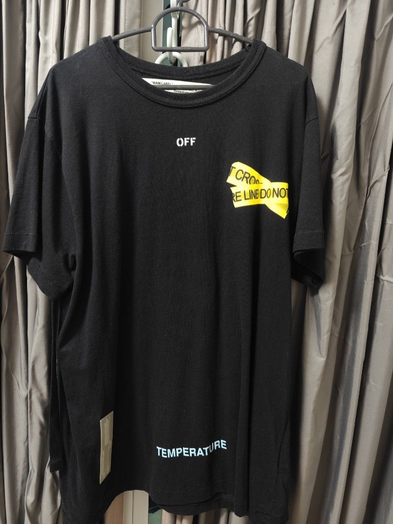 Off white fire tape tee Men s Fashion Tops Sets Tshirts