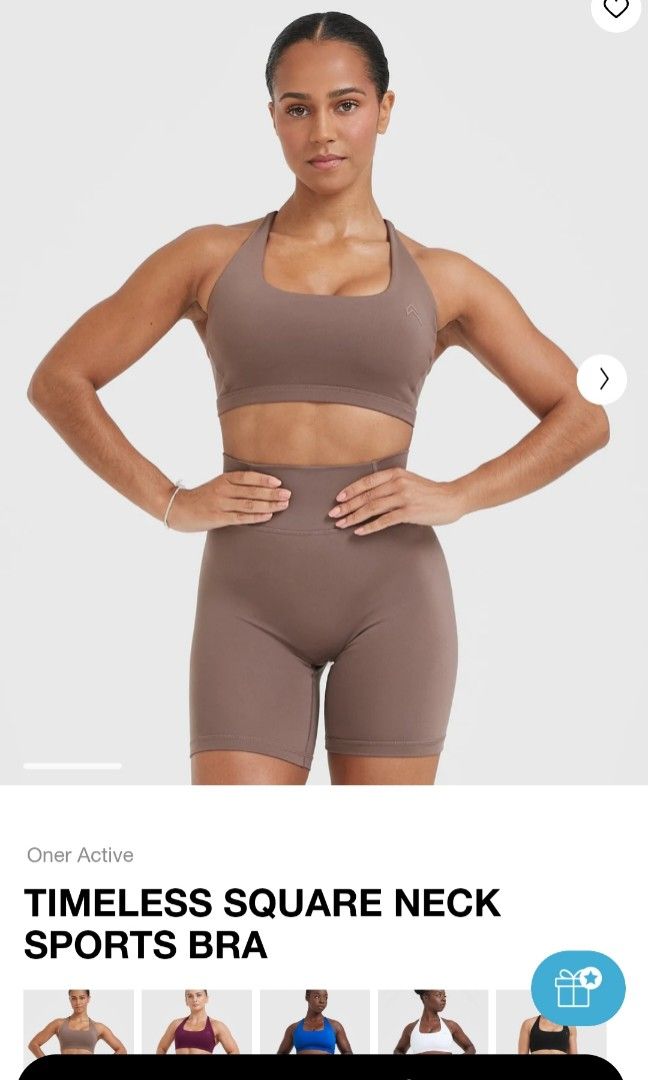 Oner Active Timeless Square Neck Bra (Cool Brown/ White), Women's Fashion,  Activewear on Carousell