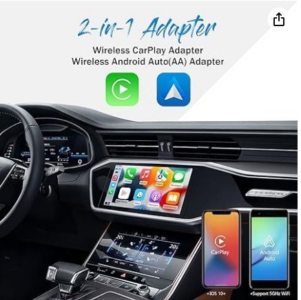  2-in-1 Wireless Carplay Android Auto Adapter, Plug