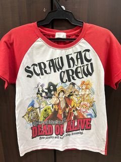 RARE One Piece Official Straw Hat Crew Graphic Baby Tee Raglan Shirt