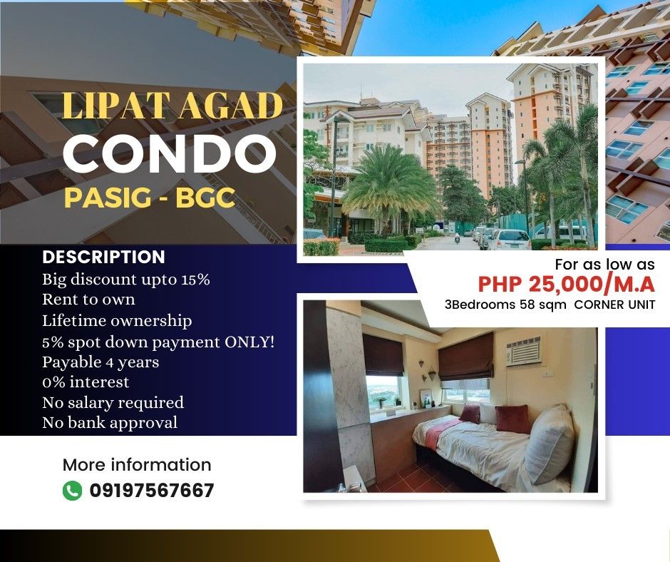 ROCHESTER PASIG CONDO RENT TO OWN ORTIGAS BGC TAGUIG EASTWOOD TAGUIG MAKATI BUTING KALAYAAN
