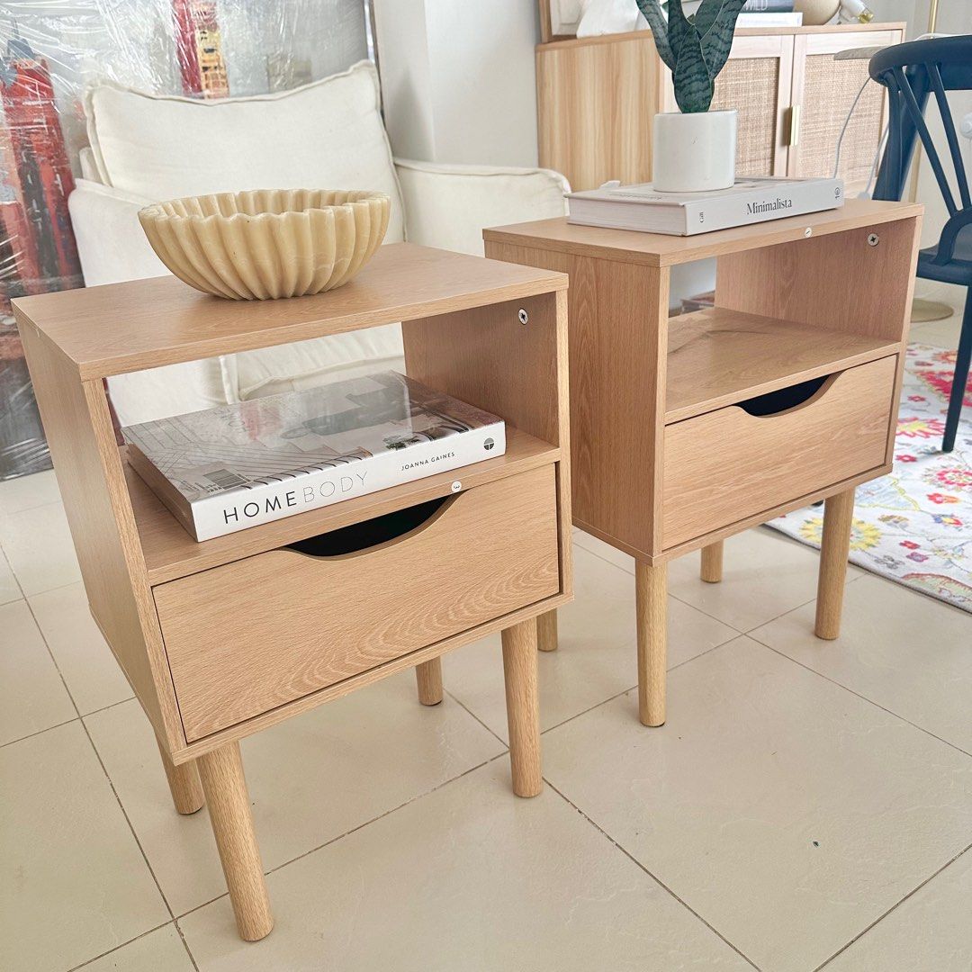 Set of 2 Oak Look Side Table, Furniture & Home Living, Furniture