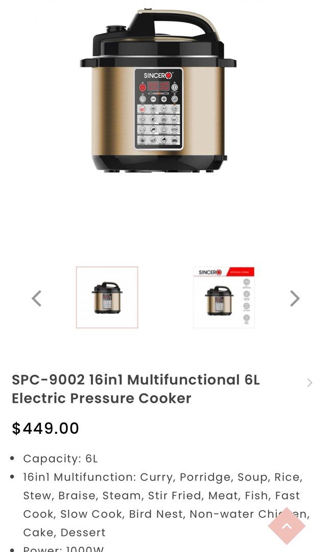 Sincero pressure cooker price 2025
