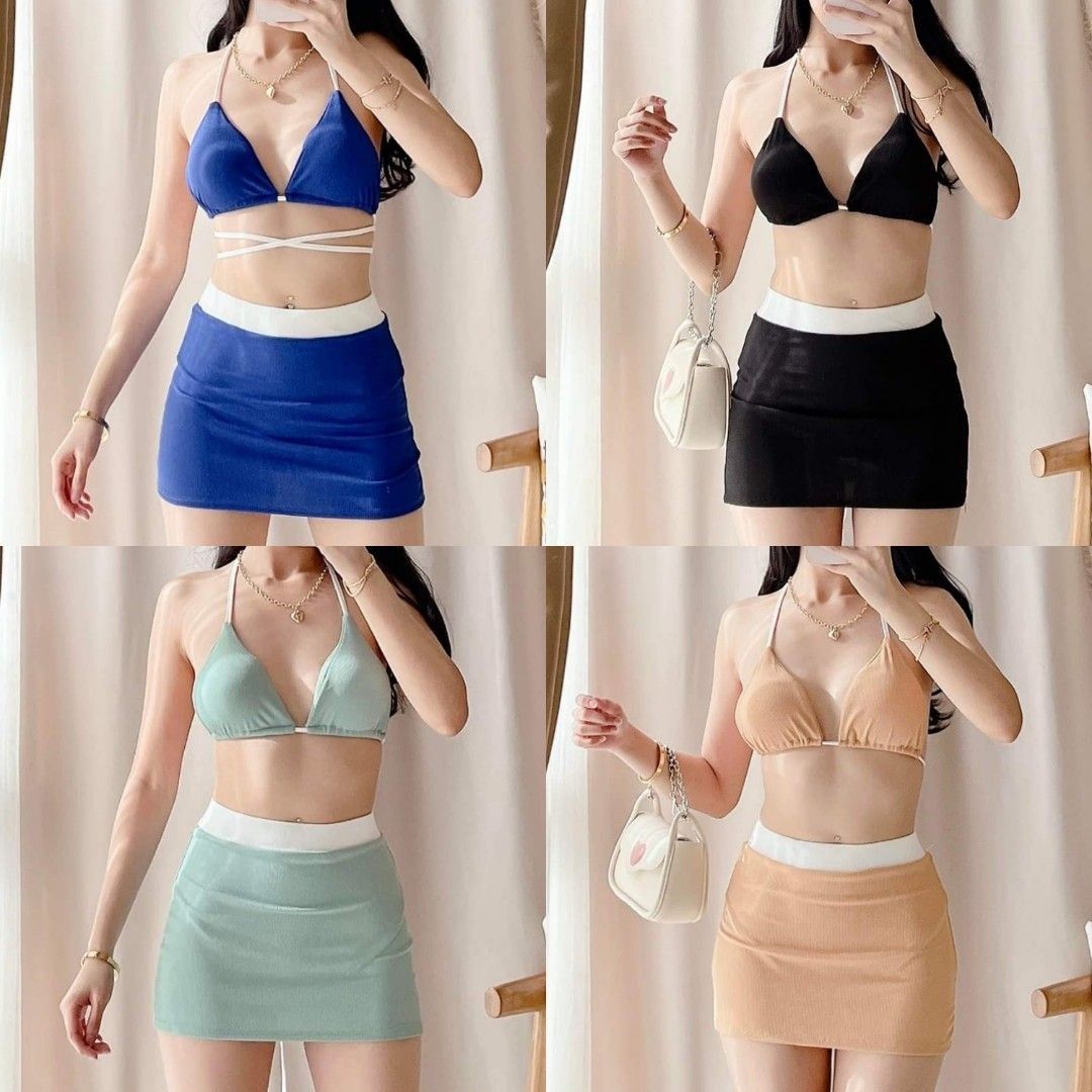 Two Piece Swimsuit/Padded Swimsuit (Category: Bikinis & Swimsuits) located in Angono. Submitted by violetkai (Listing ID 1222502953, Image 2). Description: MODE of payment: GCASH Shipping fee: Paid By Buyer 📍Fabric: Cotton Knitted 📍Padded 📍Sizes: Freesize (Small to Medium) 📍Built in underwear in the skirt.