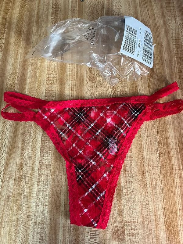 Victoria's Secret PINK Lace Strappy Thong- Red Plaid, Women's