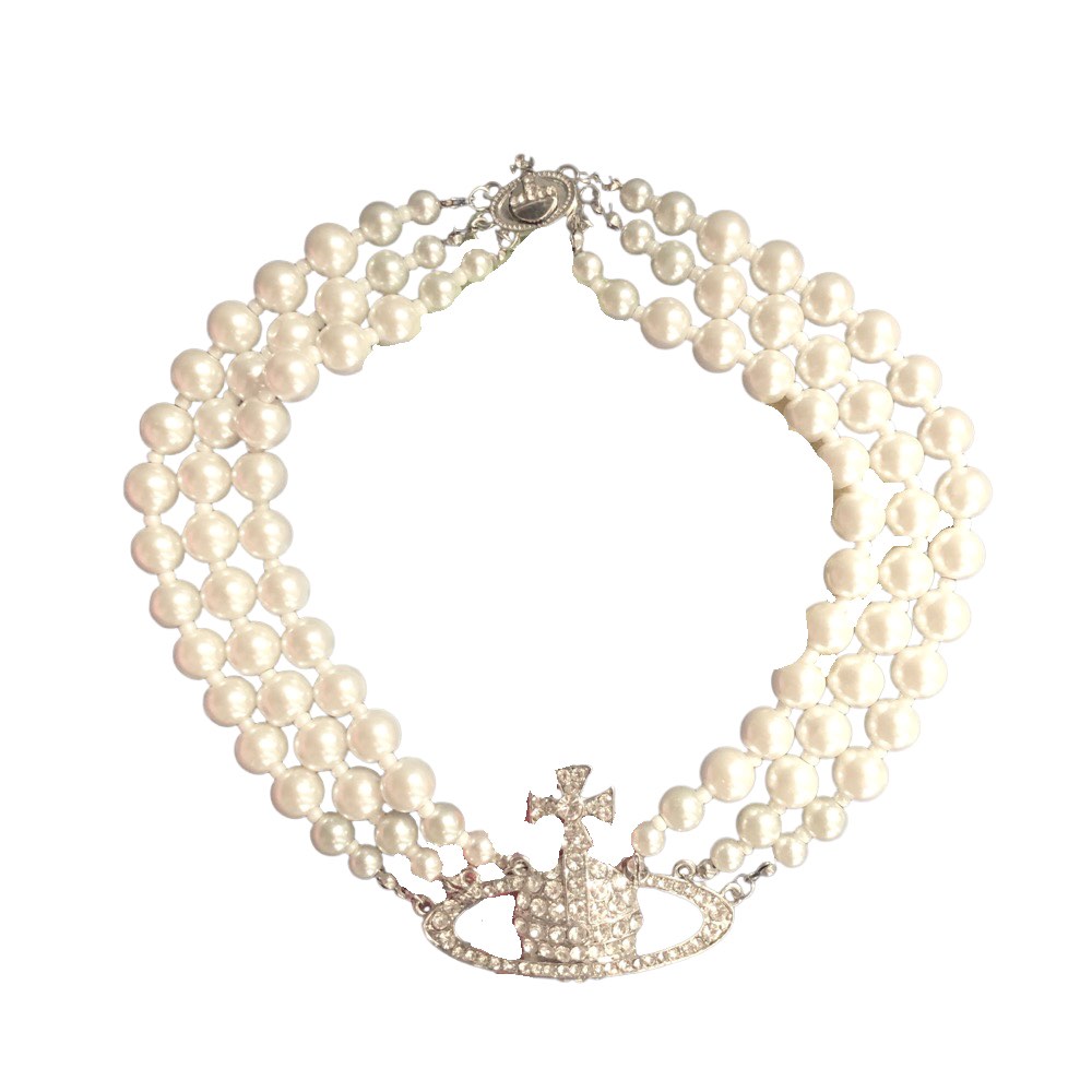 Vivienne Westwood Bas Relief Three Row Pearl Necklace, Women's Fashion ...