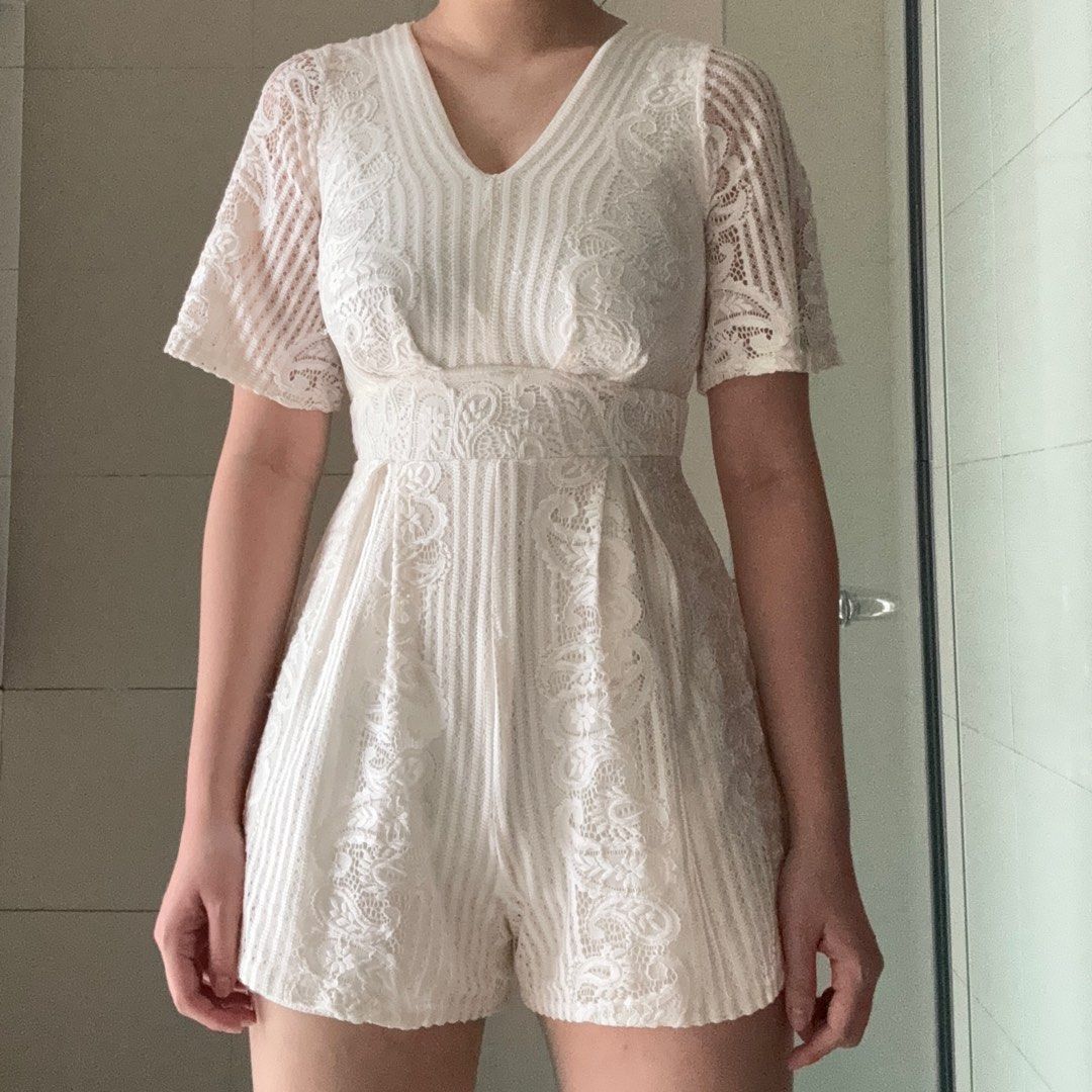 White lace dress romper jumpers pants Women s Fashion Dresses
