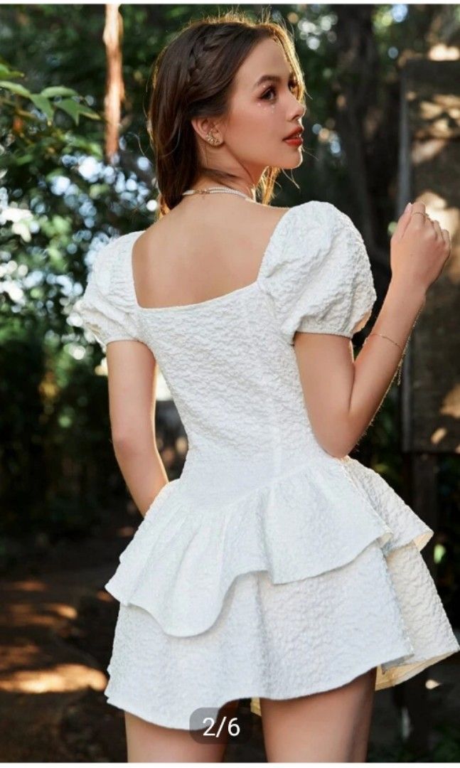 Wenrine Womens White Textured Puff Short Sleeve Mini Dress main image 1