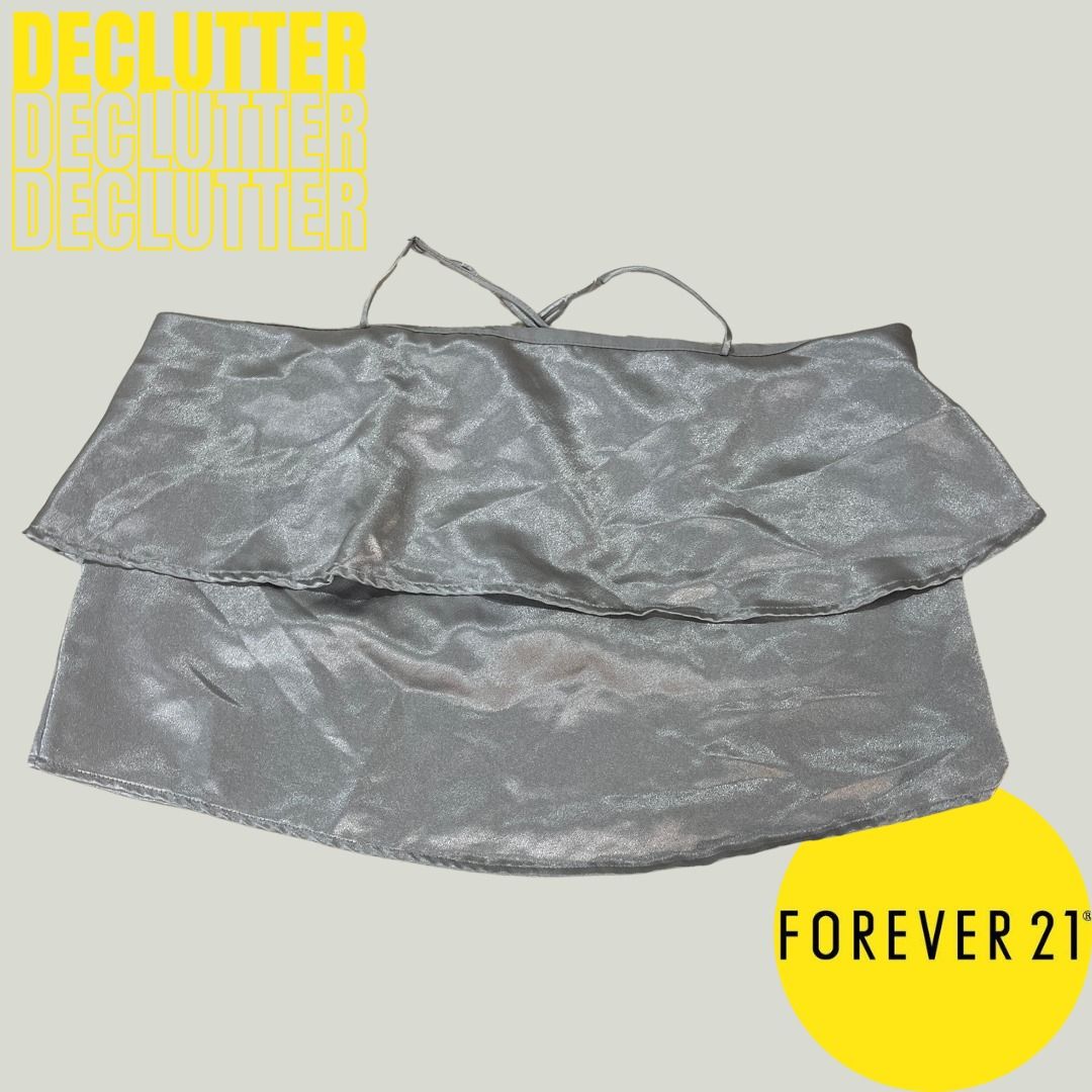 XL Forever 21 Metallic Sexy Silver Crop top Strappy Blouse