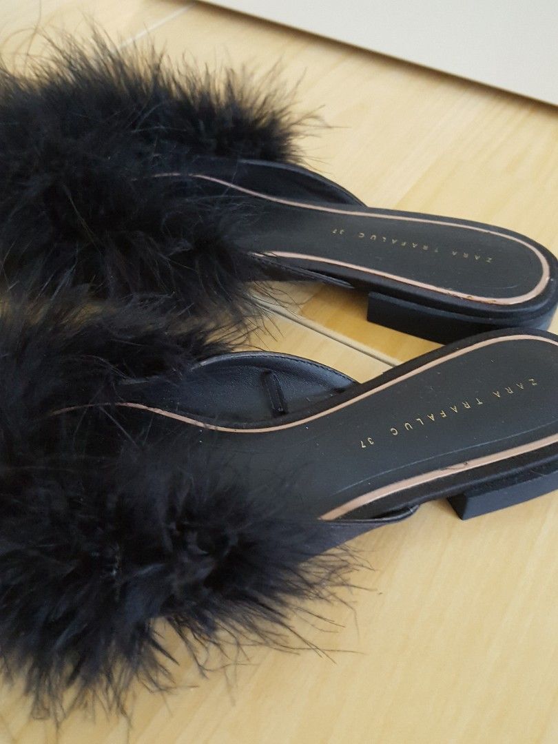 ZARA Mules Flats with Feathers Women s Fashion Footwear Flats