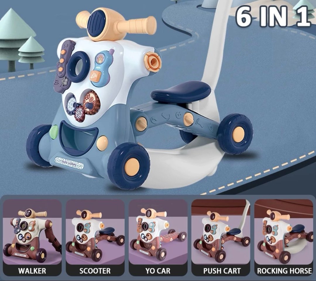 6 in 1 Baby Walker Scooter Yo Car Push Cart Rocking Horse