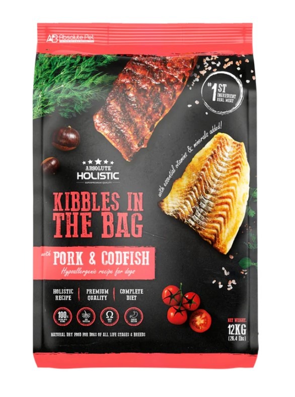Absolute Holistic Kibbles In The Bag Pork & Codfish 12kg, Pet Supplies ...