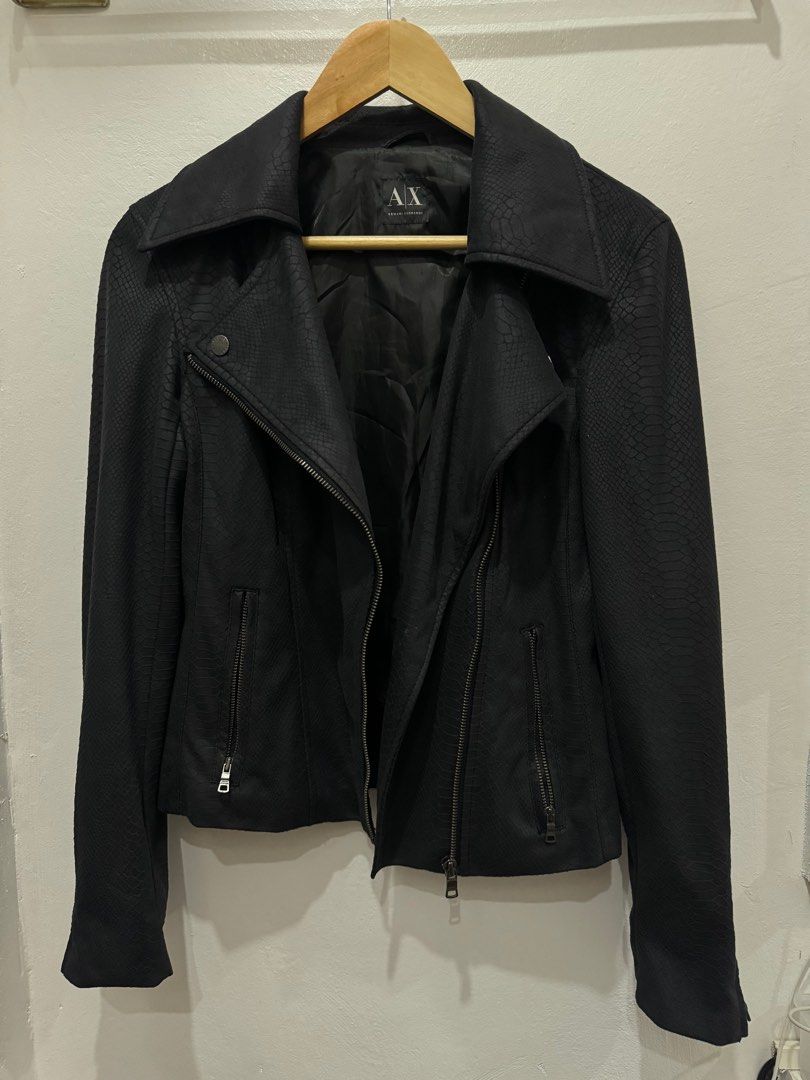 ARMANI EXCHANGE Leather Biker Jacket Moto Jacket, Women's Fashion ...