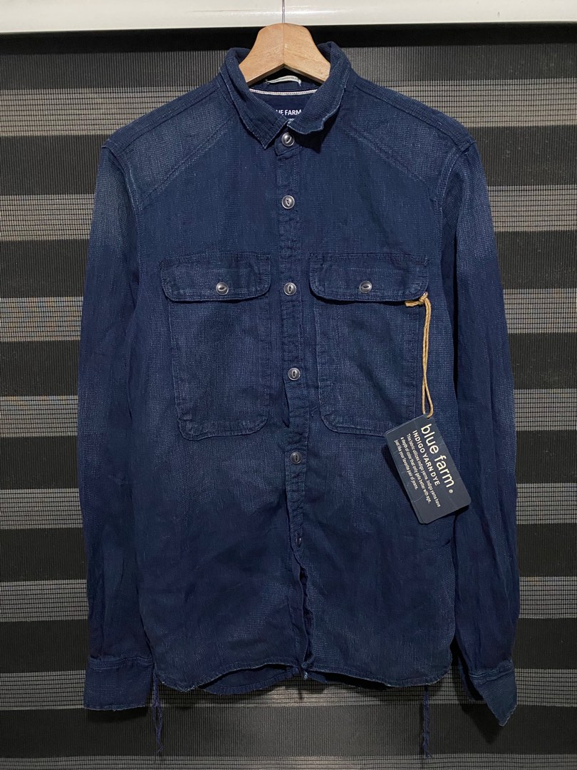 Blue Farm - indigo selvedge shirt, Men's Fashion, Activewear on Carousell