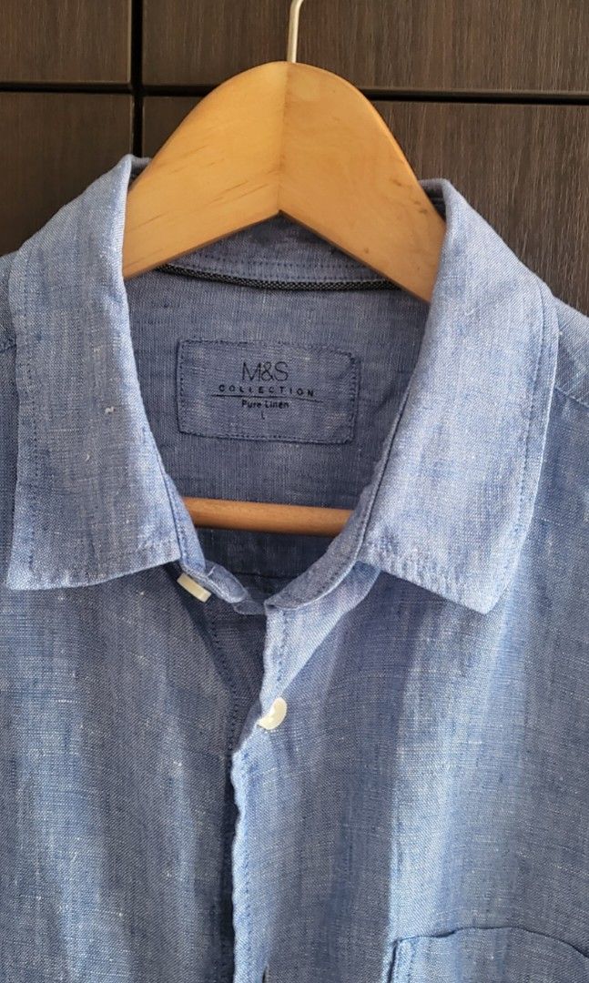 Blue M&S Collection Pure Linen Men's Shirt