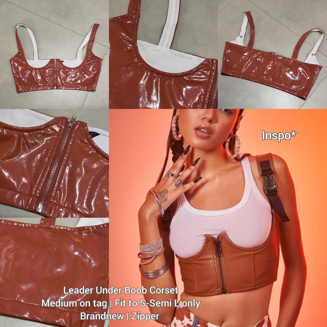 Brown Rust Leather Under Boob Zipper Front Corset Vest Top, Women's  Fashion, Tops, Sleeveless on Carousell