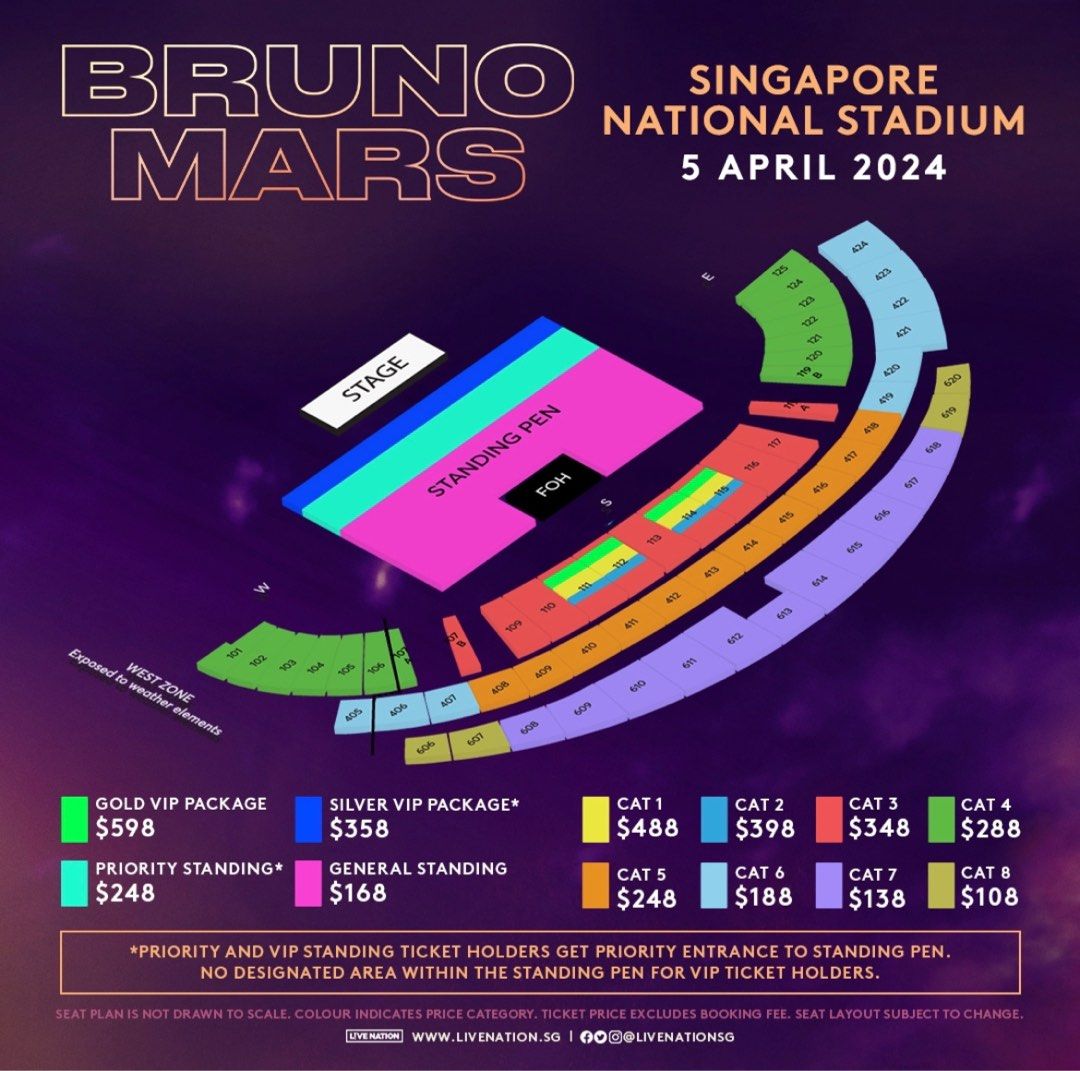Bruno Mars Live in Singapore 2024 Priority Standing (5th April