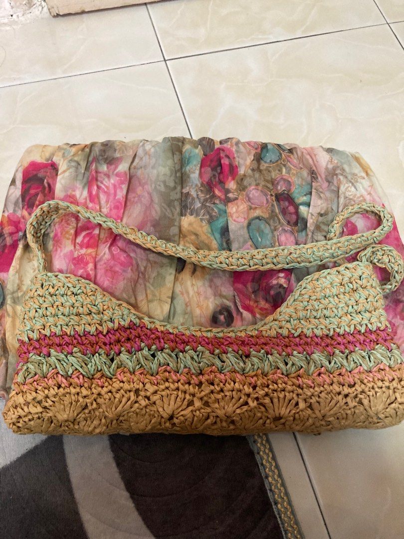 CAPPELLI STRAWORLD Summer Purse Watercolor Floral Fabric and Straw