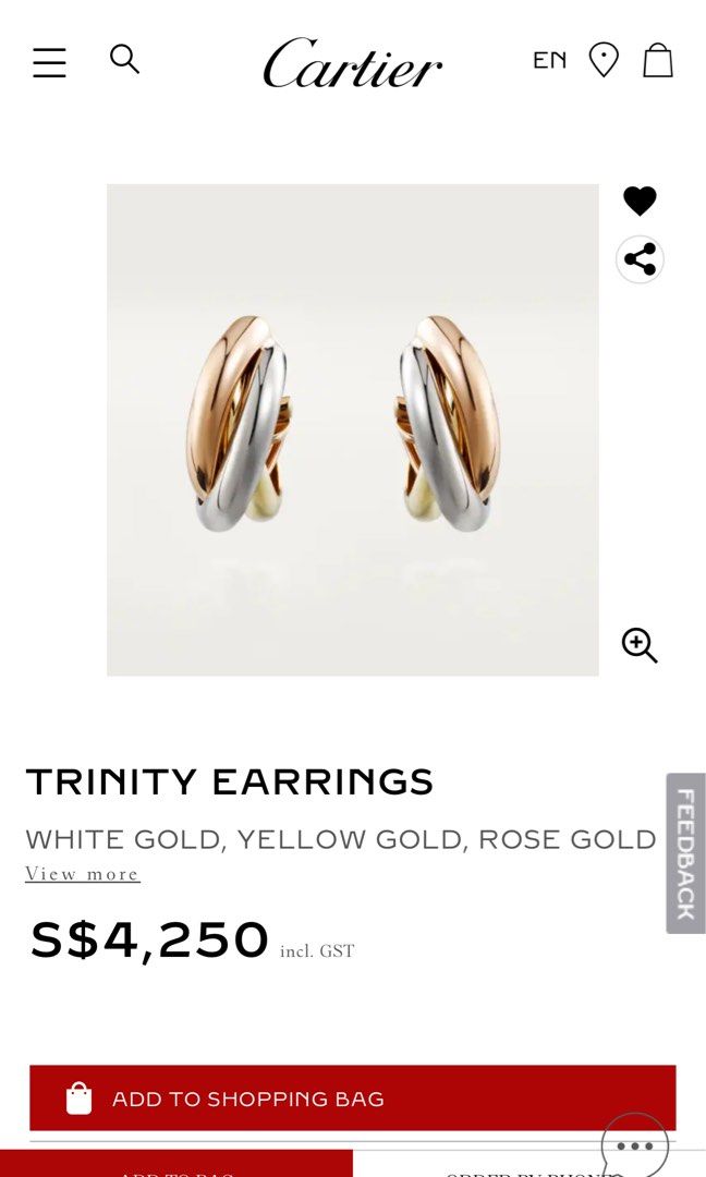 Cartier trinity earrings price on sale