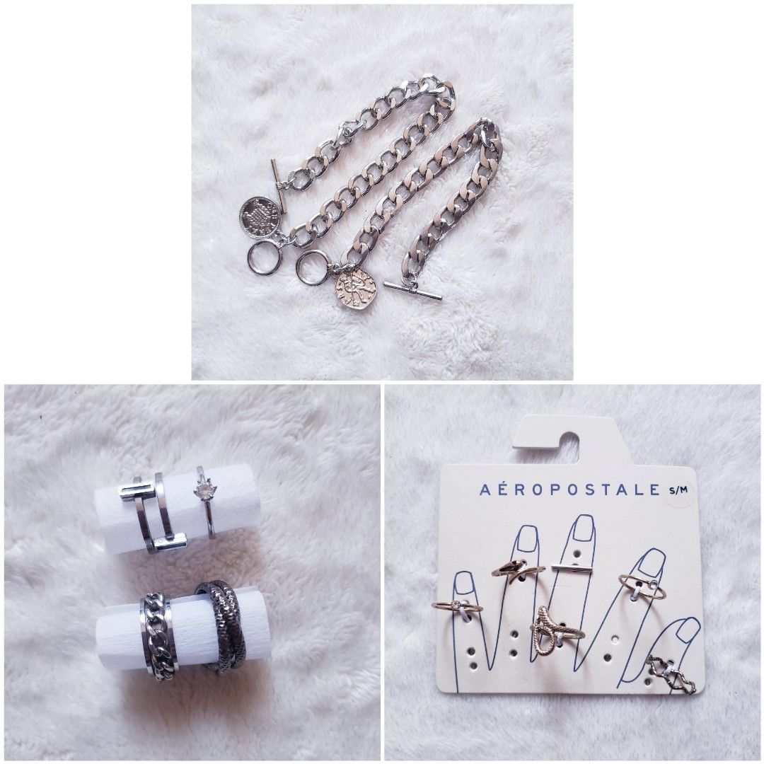 Forever 21 Aeropostale Thick Chain Bracelets Mixed set rings Fashion Rings Carousell