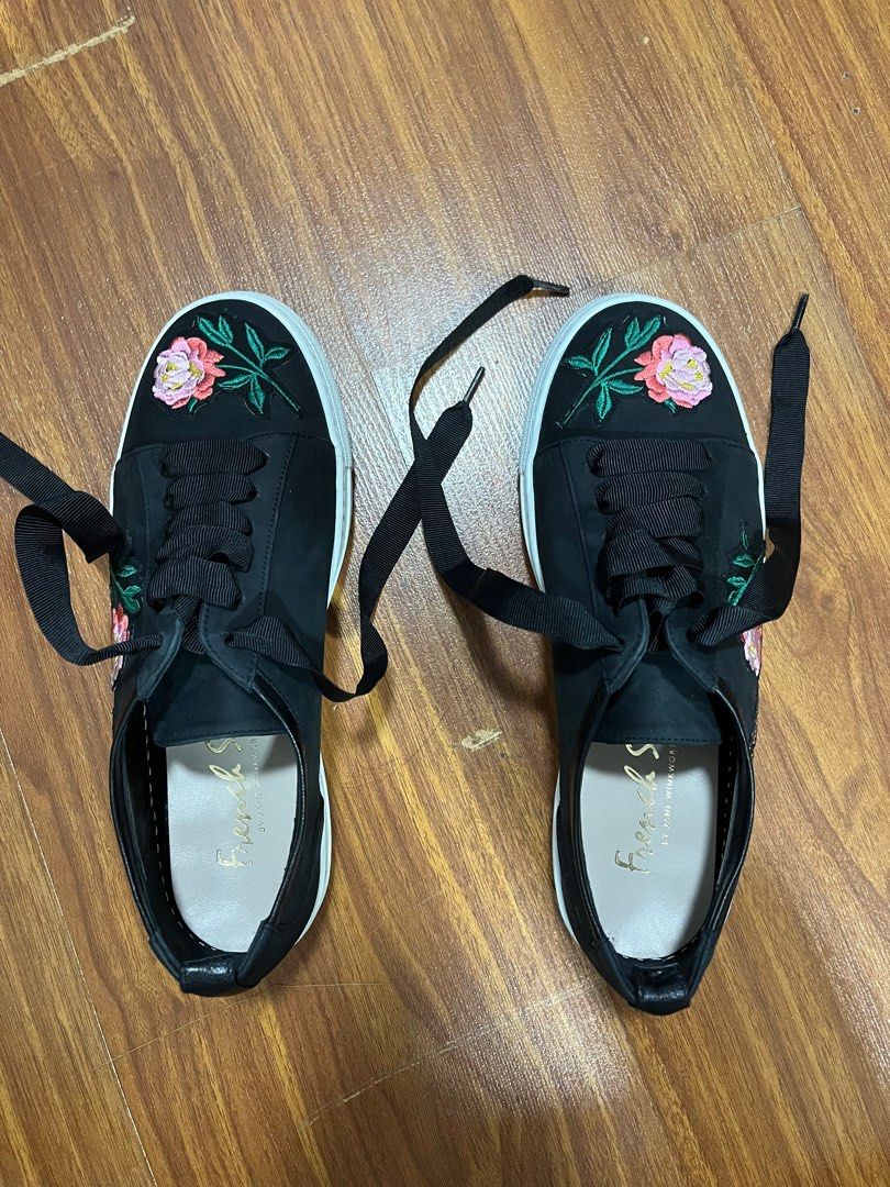 French Sole by Jane Winkworth Black Floral Sneakers Women s Fashion Footwear Sneakers on