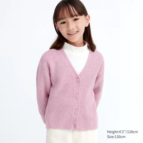 GIRLS Souffle Yarn V Neck Cardigan Colour 01 Off White Size 160CM
