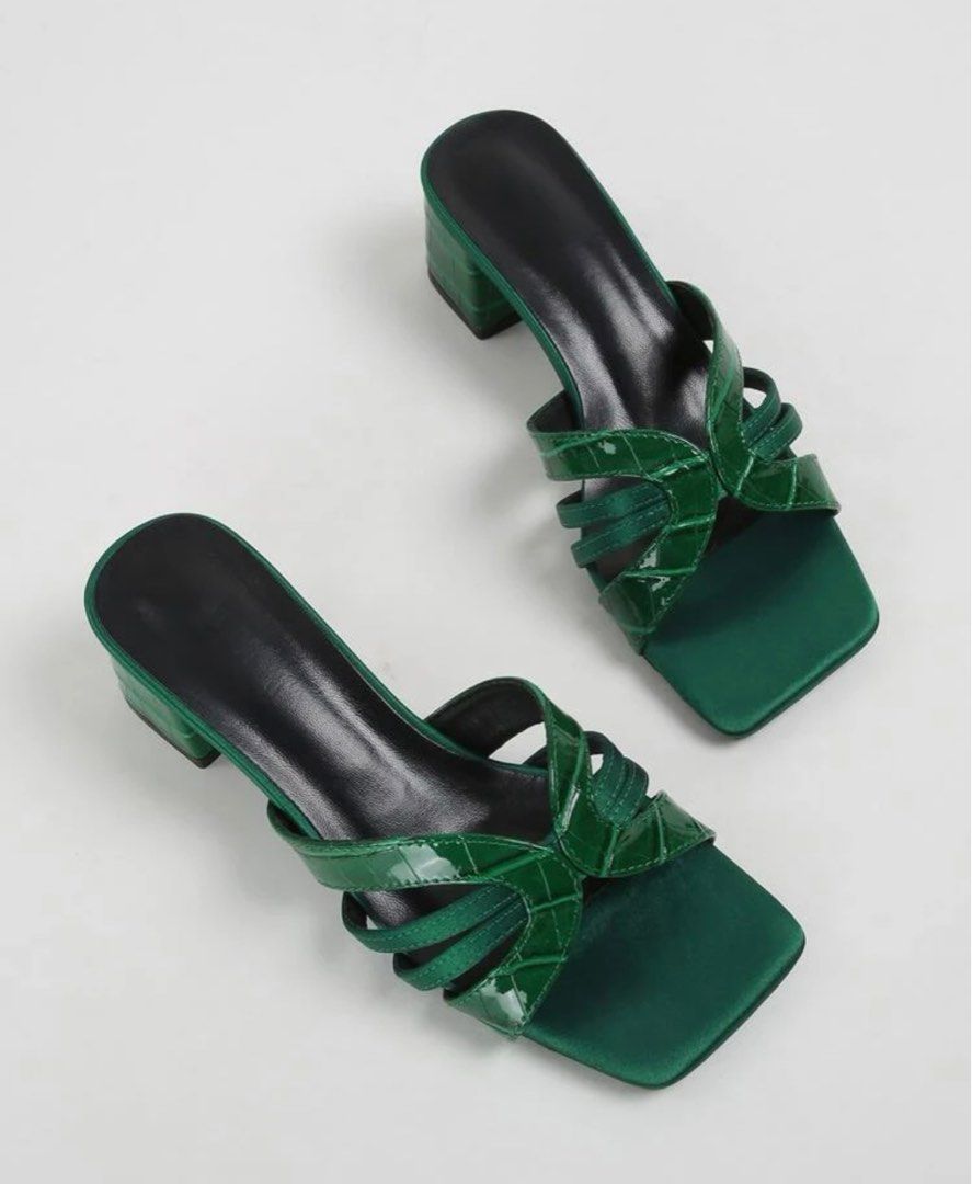 Green Crocodile Embossed Heels Women s Fashion Footwear Heels