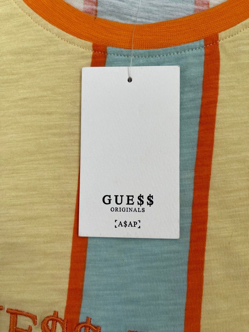 Guess x Asap Rocky Yellow Blue Orange Striped Tee Size S Brand New Men s Fashion Tops Sets Tshirts Polo Shirts on Carousell
