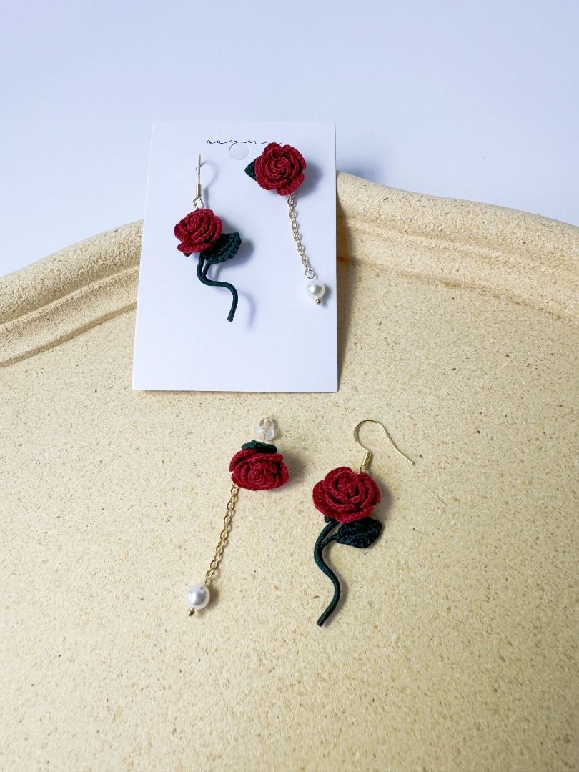 Handmade earrings new year red jewels floral earrings food