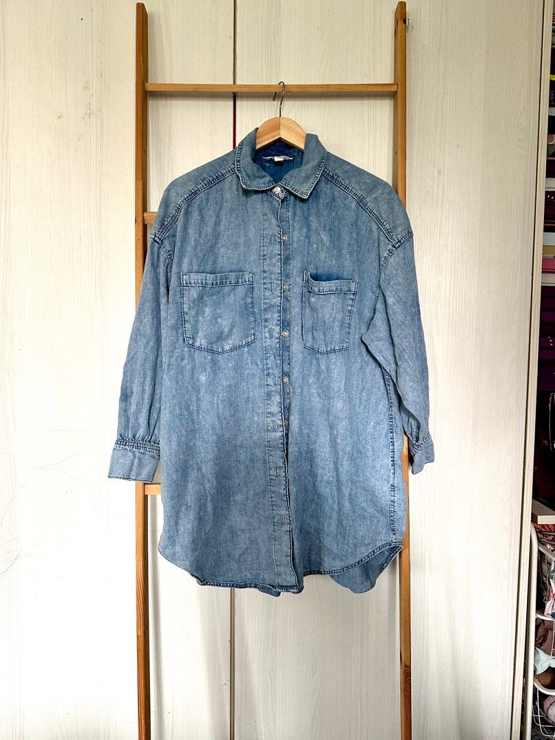 H&m long deals denim shirt